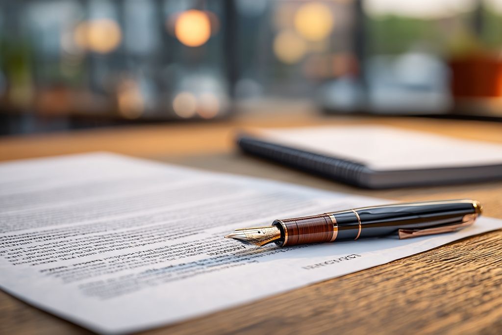 Image du document de bail commercial avec stylo et bloc-notes juridique sur une table