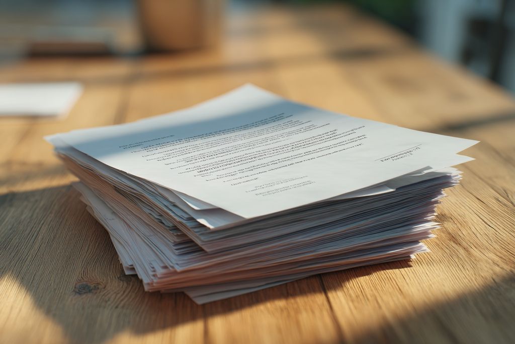 Image d'une pile de papiers avec une lettre de contestation en évidence pour illustrer l'importance de la clarté dans la communication.