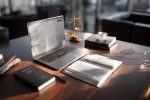 Environnement de bureau paisible avec ordinateur portable et ressources juridiques, symbolisant la préparation à la contestation de décisions.
