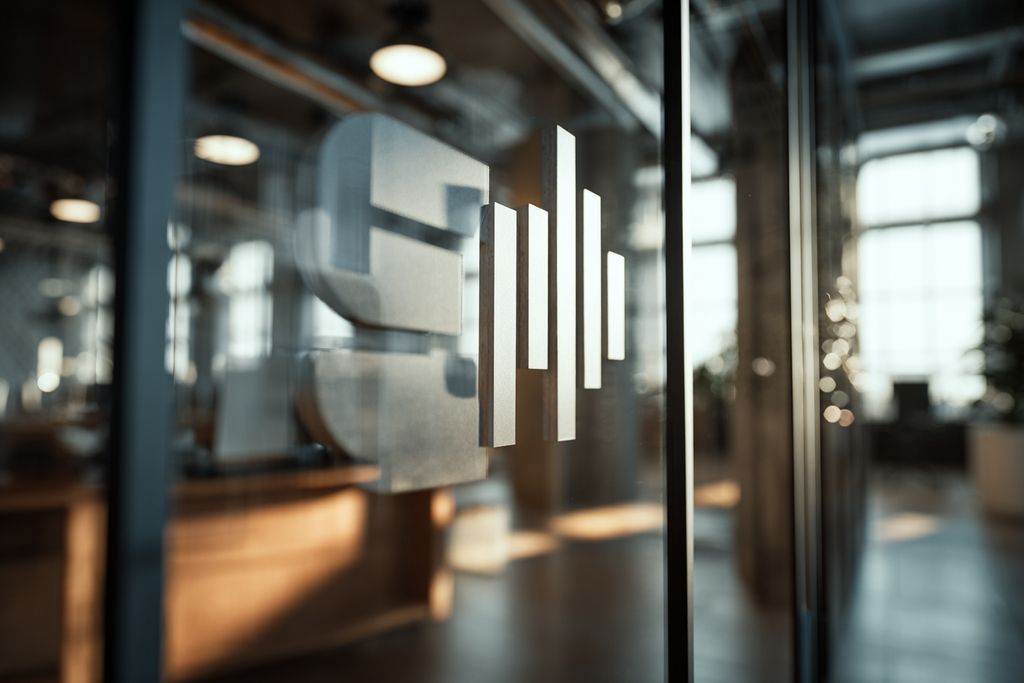 Illustration d’un logo sonore joué à travers des haut-parleurs dans un cadre de bureau chaleureux