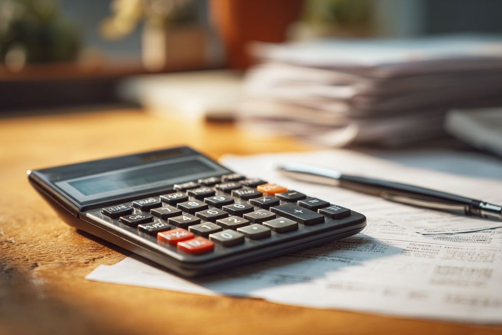 Vue en gros plan d'une calculatrice accompagnée de documents financiers disposés sur un bureau, représentant l'impact des actions économiques locales.