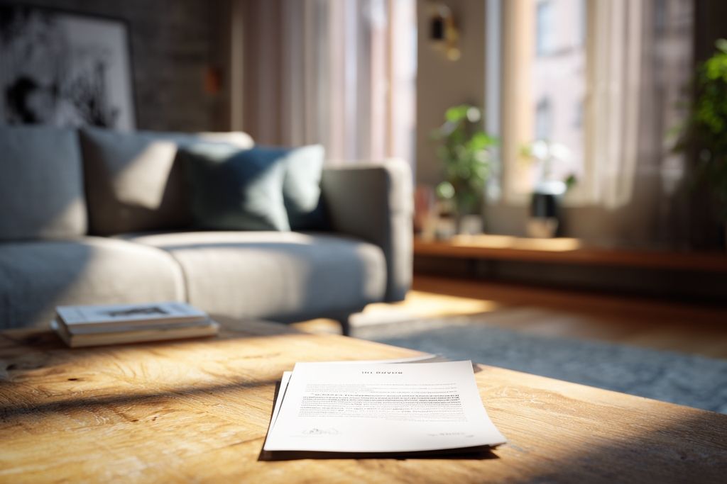 Scène de salon calme avec document d'accord locatif