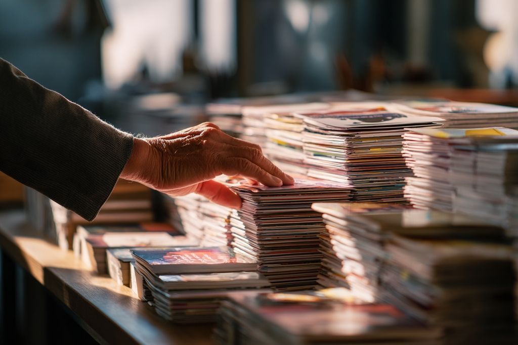Mains disposant méthodiquement des projets de design avec une diversité de styles artistiques.
