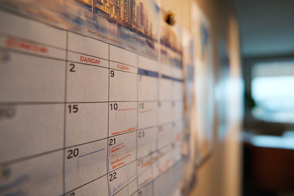 Calendrier illustrant la gestion du temps avec des échéances marquées pour les soumissions contractuelles