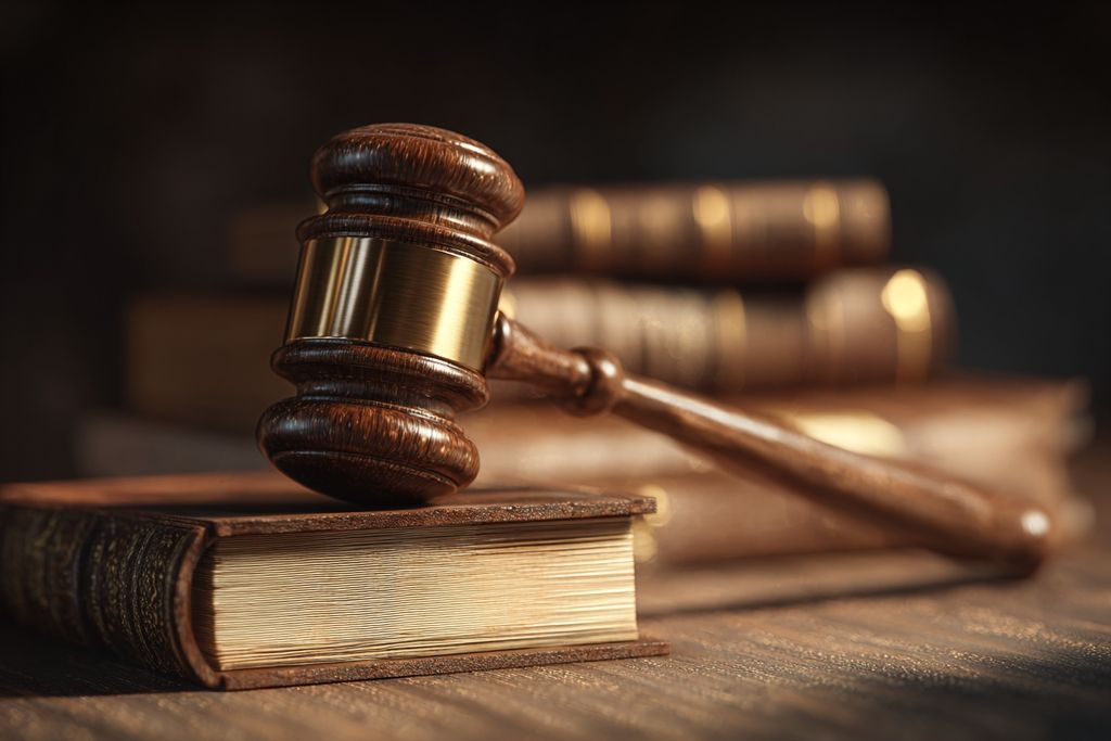 Image d'un maillet reposant sur des livres de droit, illustrant l'importance de la réglementation face aux difficultés financières.