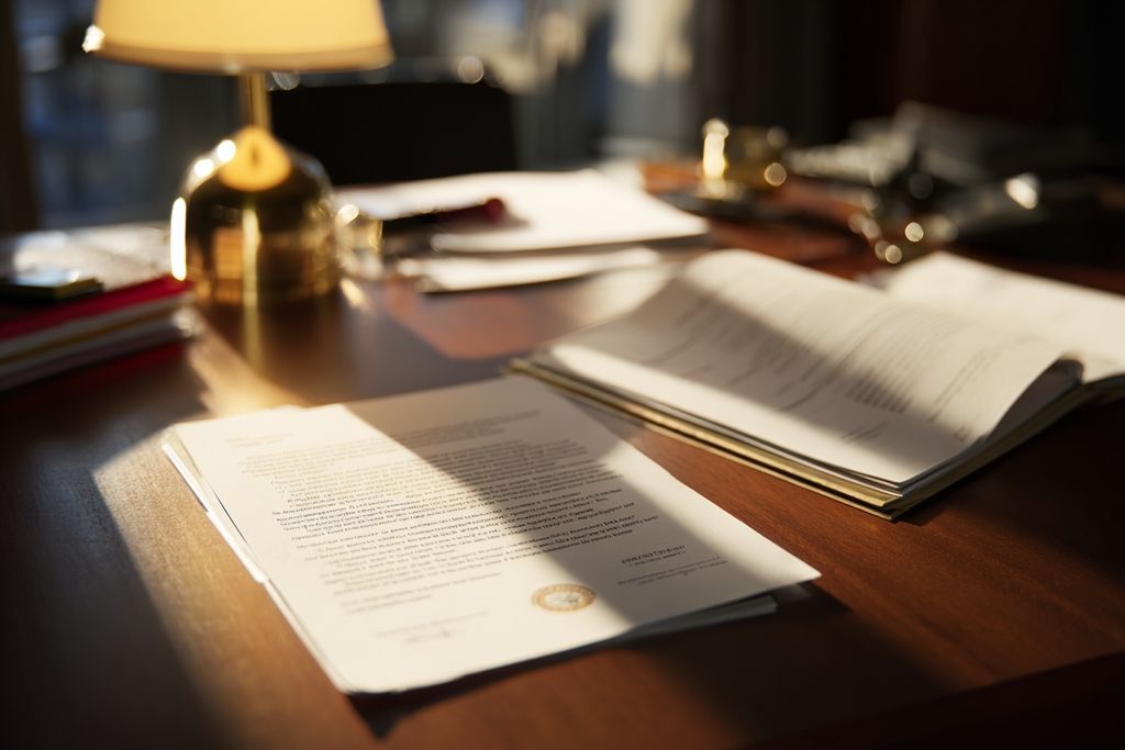 Image d'un bureau encombré de documents juridiques, symbolisant la nécessité de stratégie dans la gestion des dossiers.