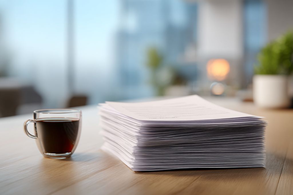 Document juridique avec café dans un bureau