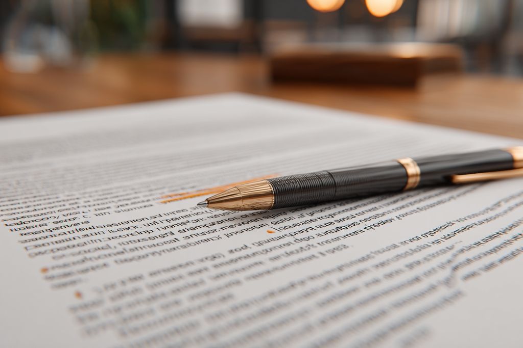 Document de bail commercial de près avec une section mise en évidence et un stylo pour corrections