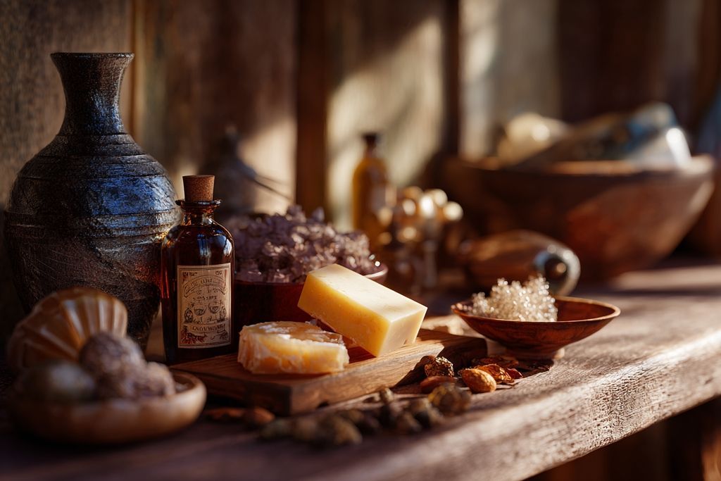 Produits artisanaux sur une table en bois, démonstration de savoir-faire traditionnel.