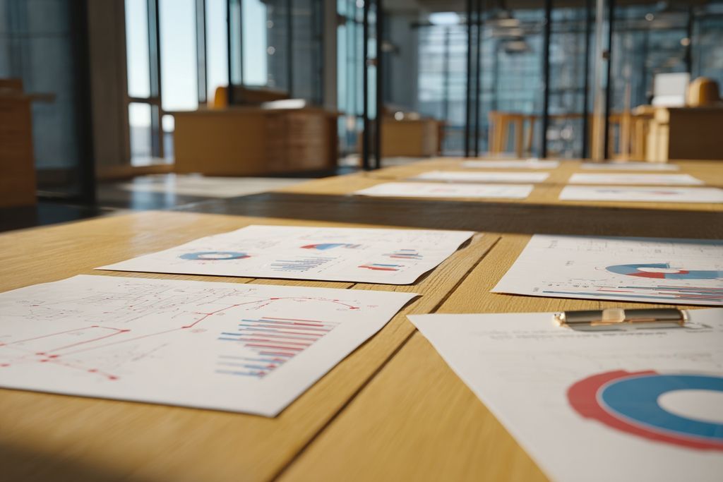 Environnement de bureau calme avec des graphiques et diagrammes sur la résolution de dettes.