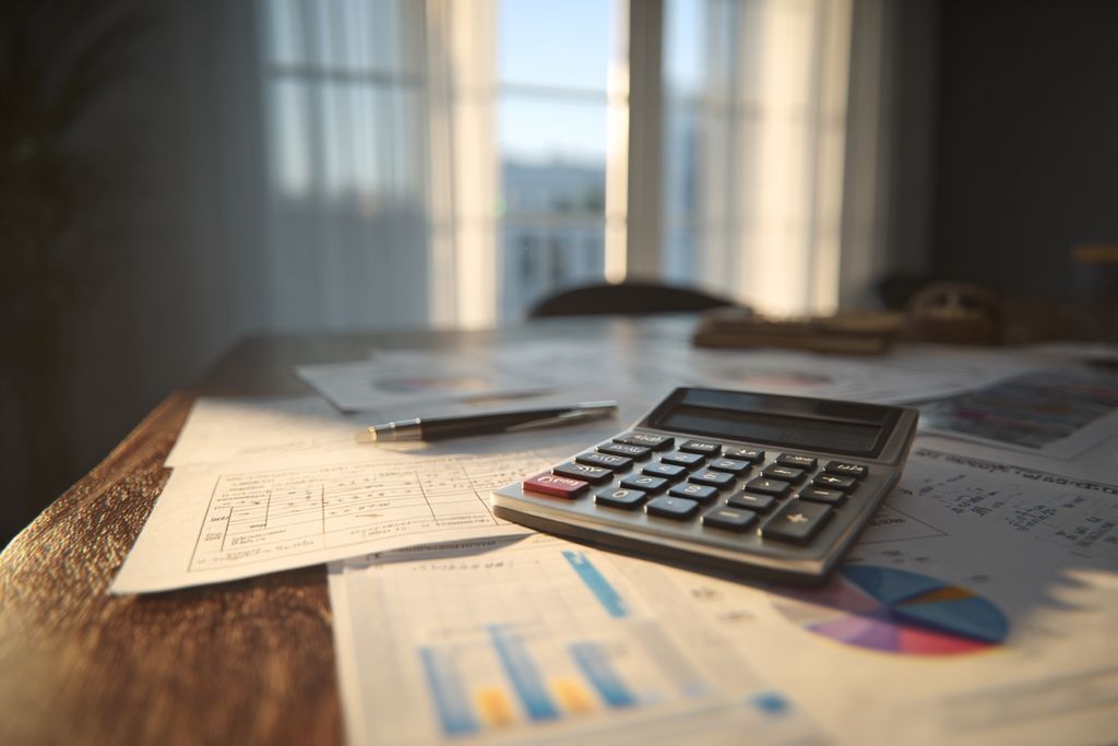 Image d'un espace de travail avec calculatrice et documents pour illustrer les étapes de reprise d'une entreprise grâce à une bonne gestion financière.