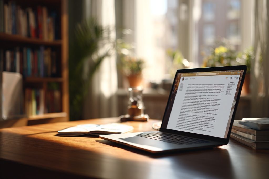 Image d’un bureau équipé d’un ordinateur portable affichant une ébauche de notification destinée aux parties prenantes concernant une nouvelle adresse.