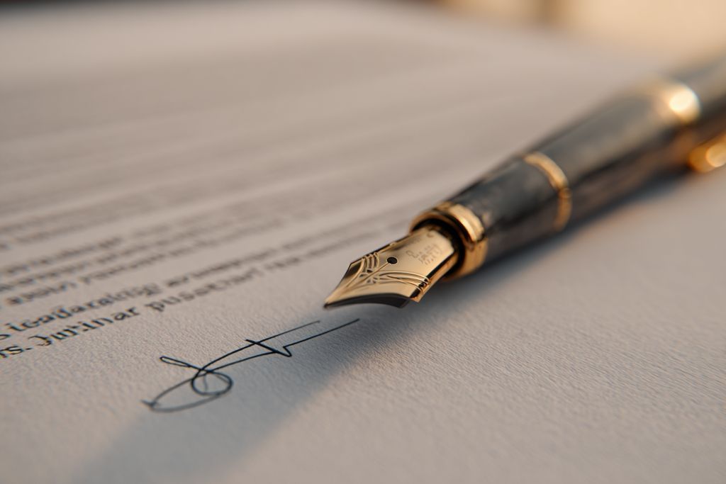 Vue détaillée d'un document juridique avec un stylo, mettant en avant l'importance de protéger les droits de propriété intellectuelle.