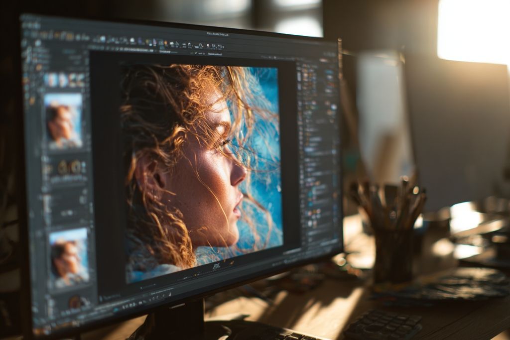 Image d'un écran montrant un portfolio en ligne avec des symboles de copyright visibles, démontrant la gestion numérique des droits.