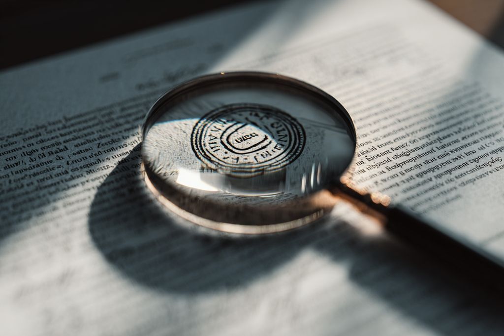 Image d'une loupe examinant une page web imprimée avec un symbole de marque pour souligner l'importance de la surveillance des marques.