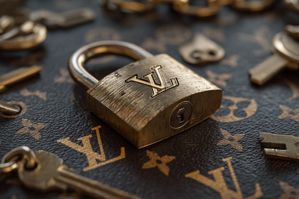Image d'une clé et d'un verrou sur des logos, illustrant la sécurisation contre les contrefaçons
