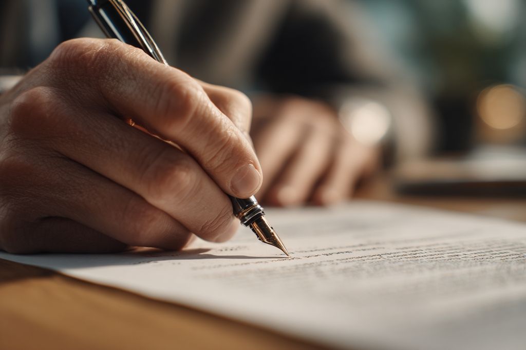 Mains d'une personne examinant attentivement un contrat