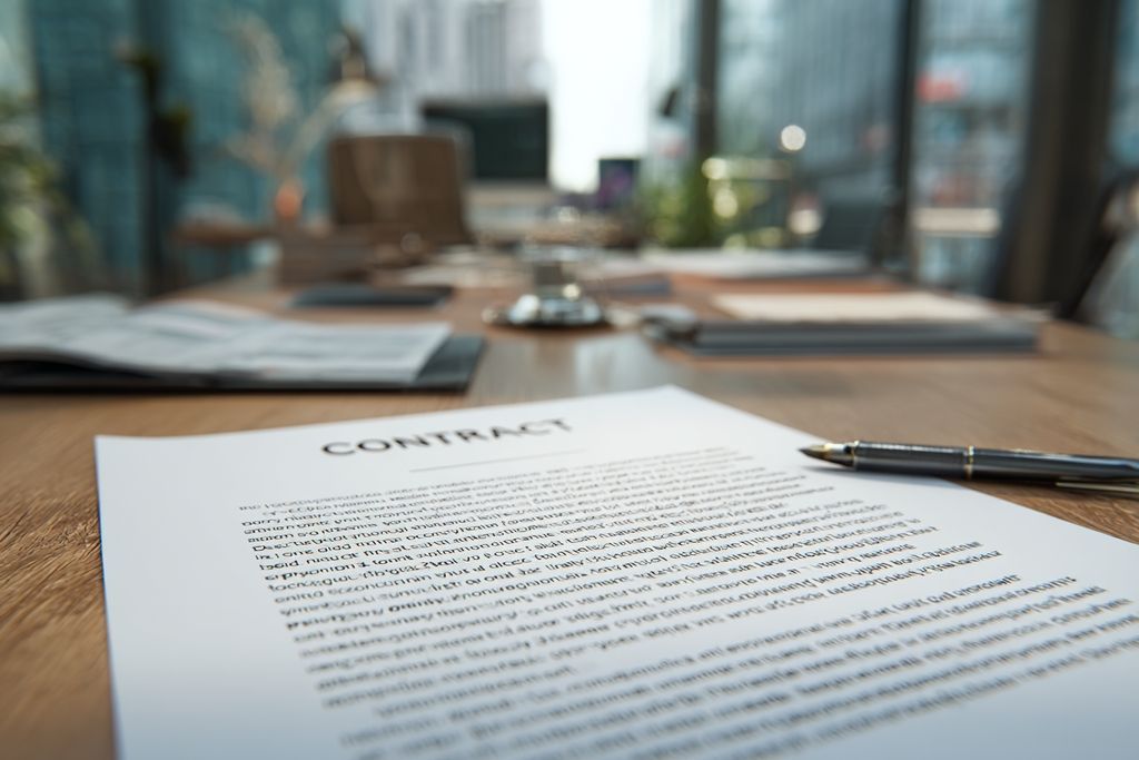 Document contractuel sur un bureau flou mettant en avant la clause de non-concurrence.