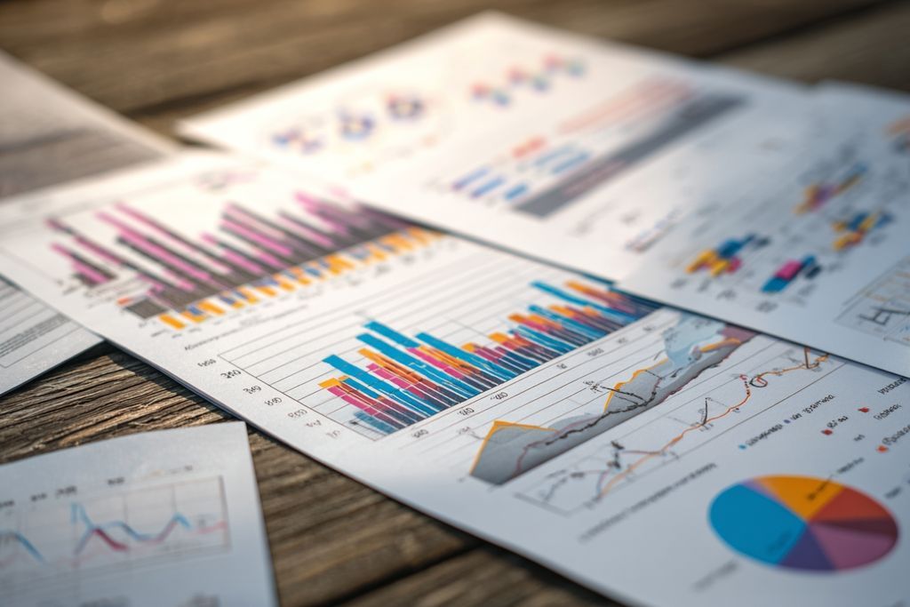 Gros plan sur la paperasse financière internationale avec des graphiques et des diagrammes sur un bureau en bois