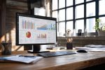 Bureau ordonné avec ordinateur montrant des graphiques sur la planification successorale et la protection des patrimoines