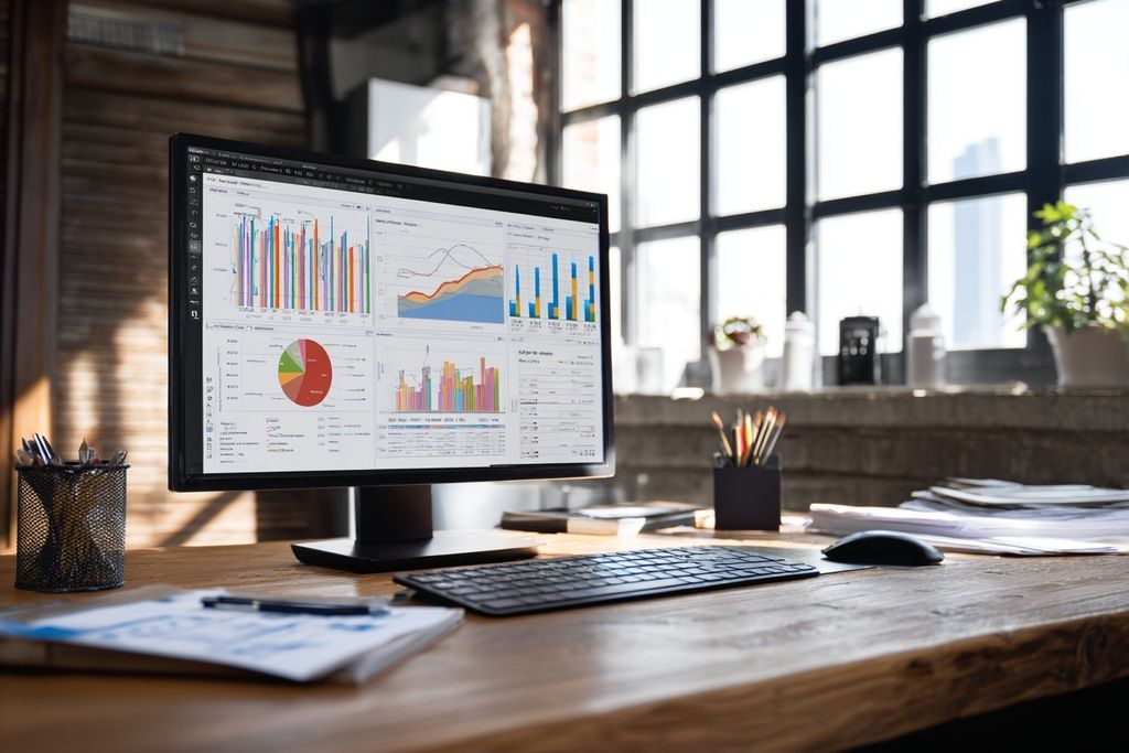Bureau ordonné avec ordinateur montrant des graphiques sur la planification successorale et la protection des patrimoines