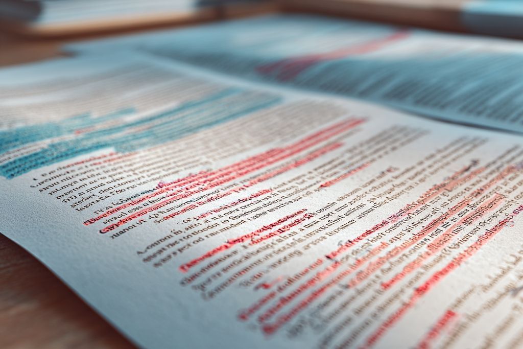 Détail de documents juridiques coopératifs avec annotations et surlignages pour éclaircir les aspects légaux.