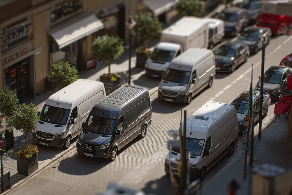 Vue d'une rue urbaine avec des véhicules d'entreprise conformes aux lois locales